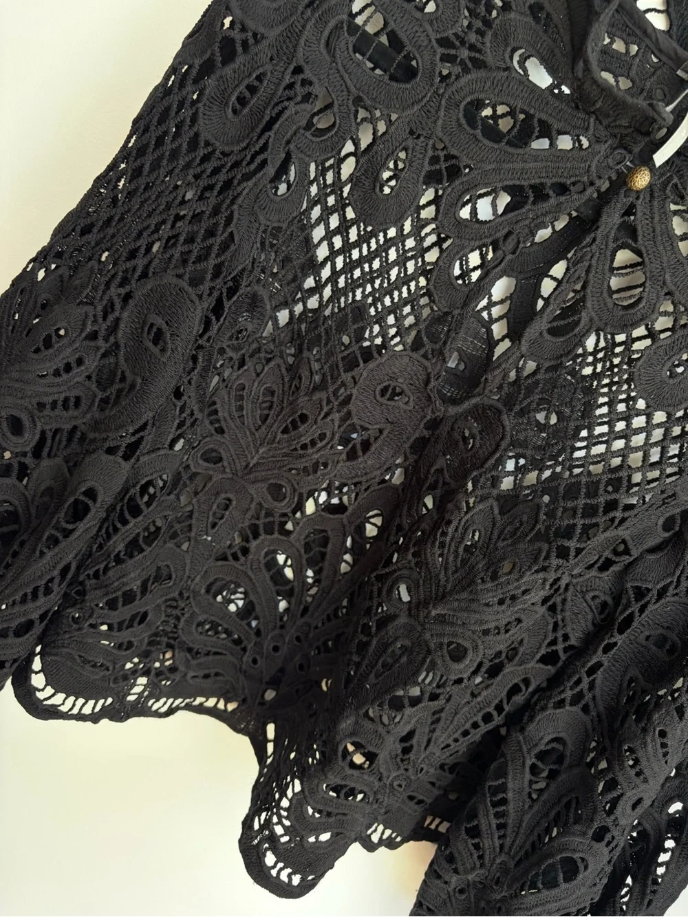 Anthropologie Black Embroidered Lace Blouse Victorian Boho Romantic Top